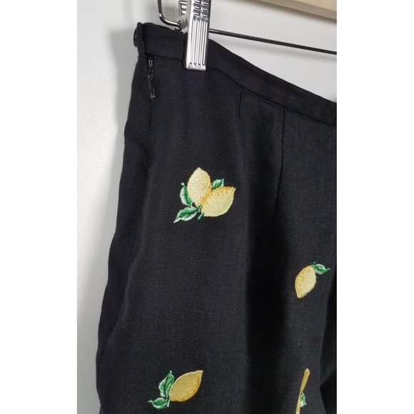 Talbots Petites Women's Sz. 14 Black Irish Linen Lemon Embroidered Pants - Picture 7 of 7